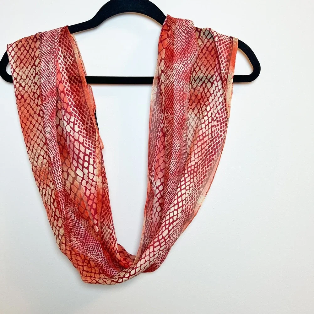 Red‎ Orange Snakeskin Print Scarf 100% Silk Lightweight Neck Scarf Women 52